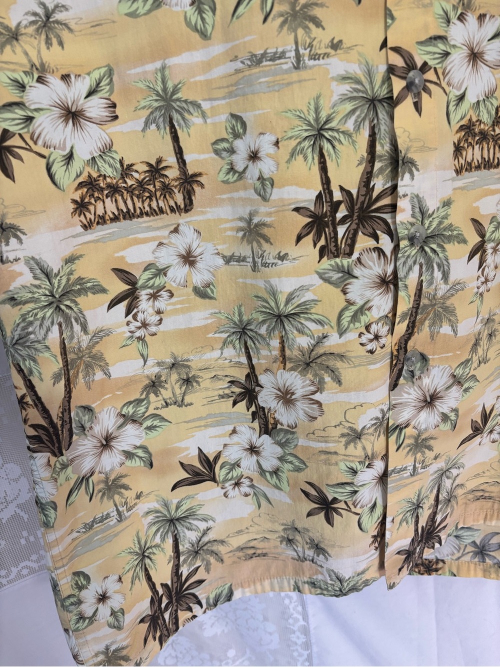 Men’s 100% Cotton Butter Yellow‎ Hawaiian  Print Short Sleeve Button Down Size L - Picture 12 of 14